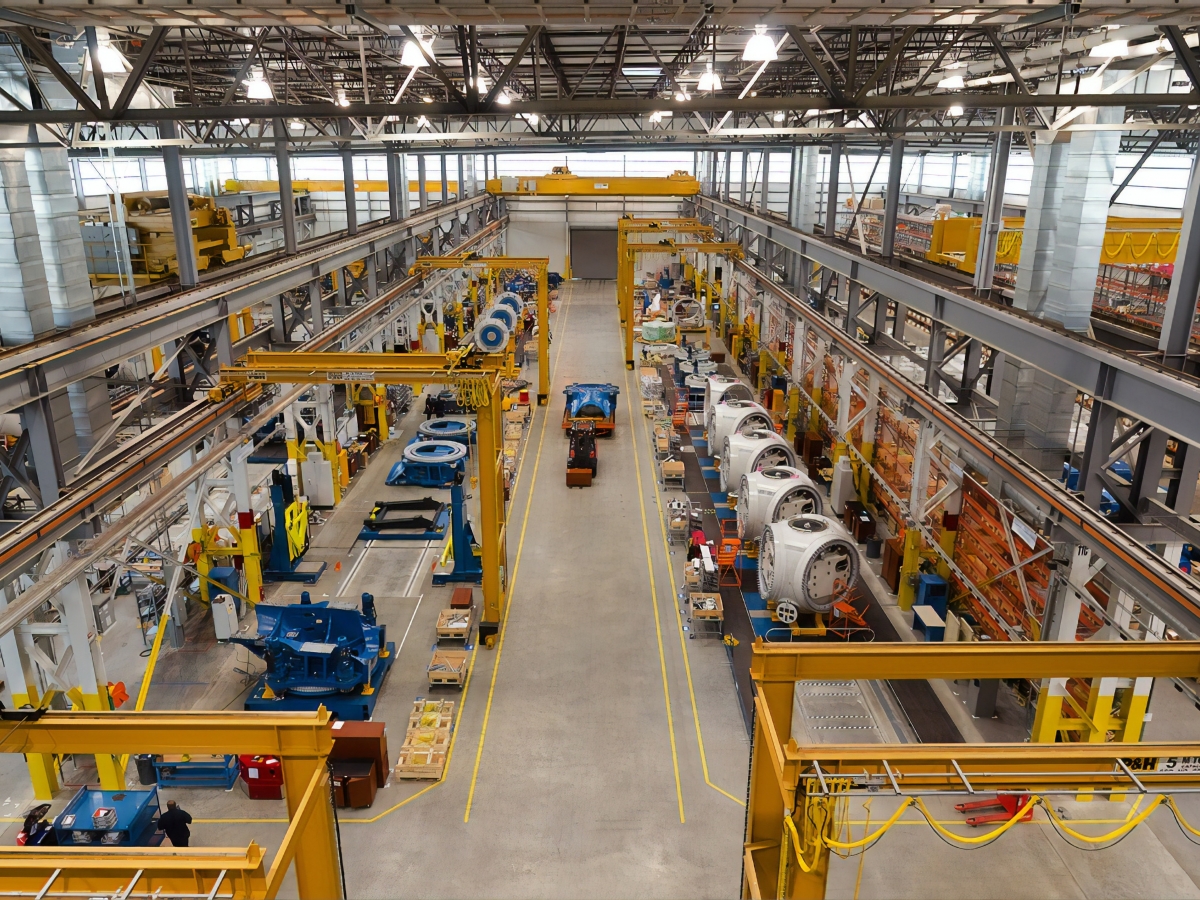 Blue and yellow metal factory 